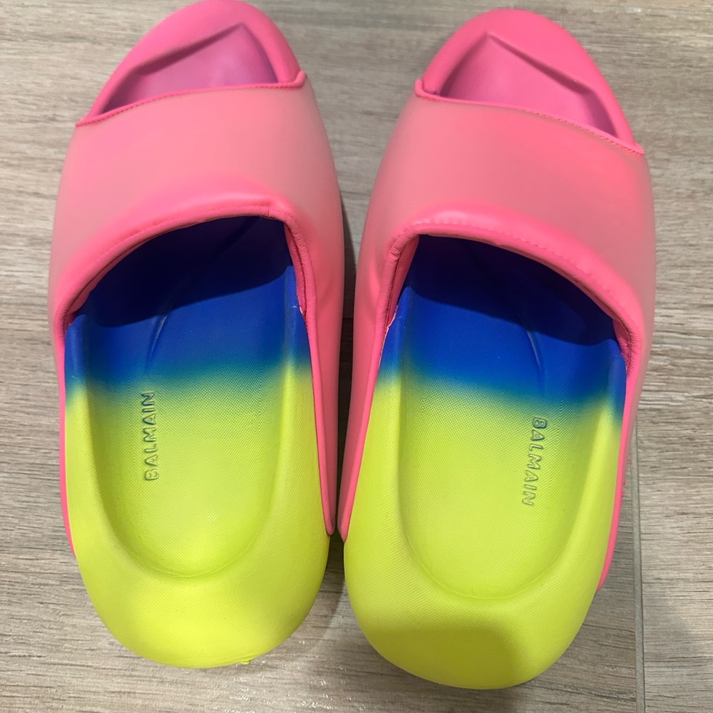 Balmain Pink and Yellow Slide Sandals